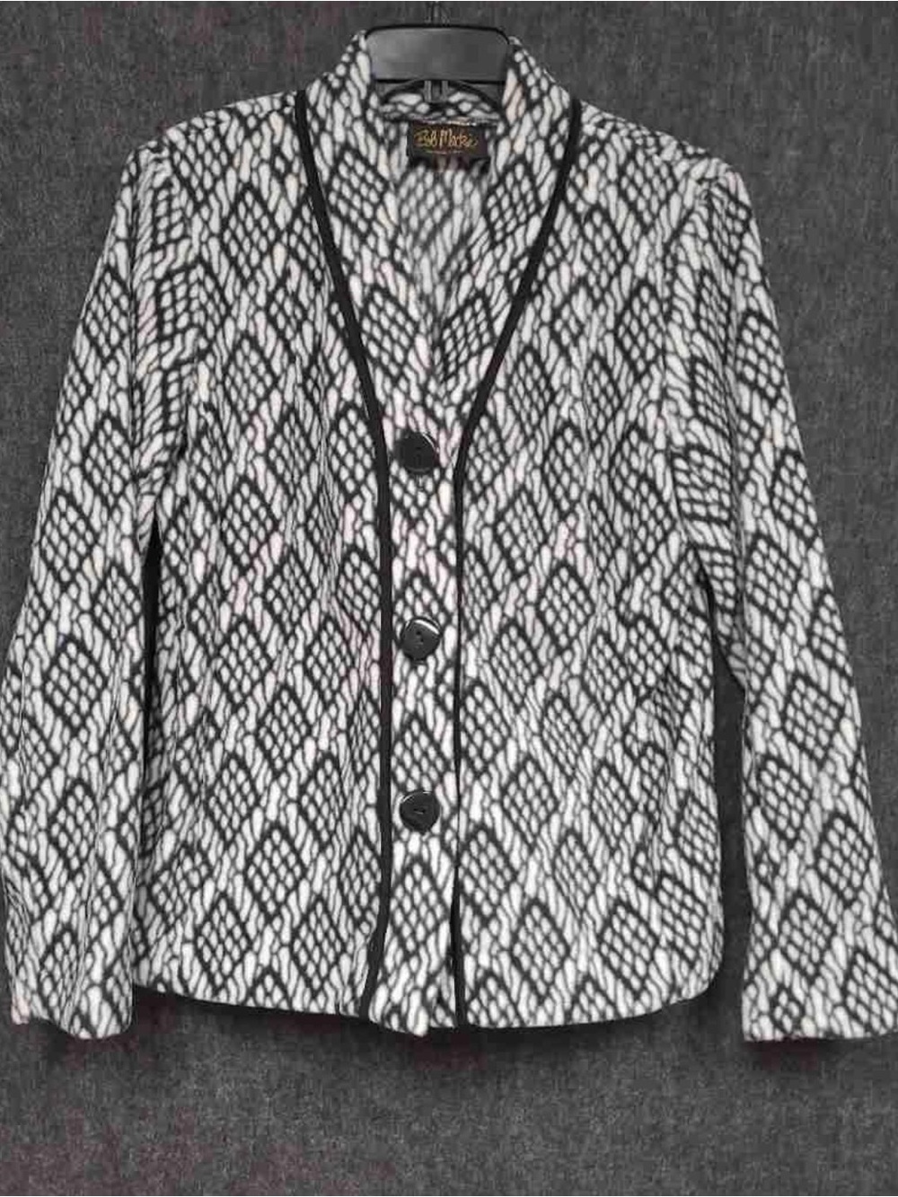 Bob Mackie Wearable Art Black & White Abstract Fleece Jacket Size Small